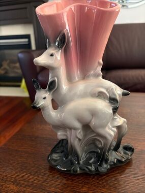 Hull Pottery # 62 Pink  and Gray Deer  Vase - Excellent Condition